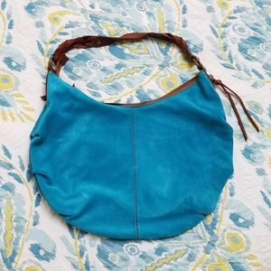Turquoise suede hobo bag